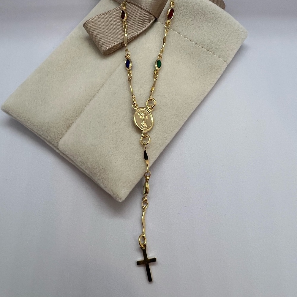 18k Gold filled Multicolor Gems Rosary bracelet 7.5”
